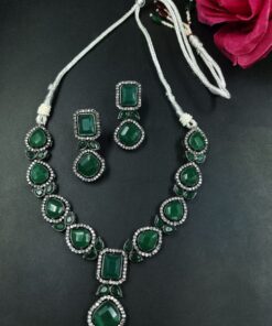 Silver Plated Elegant Stone Studded Necklace Set with Classic Partywear Appeal