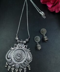 Peacock Design Silver Plated Chain Necklace with Elegant Pearl Work Ethnic Jewelry