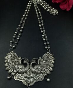 Peacock Design German Silver Pendant Necklace for Women Traditional Ethnic Jewelry