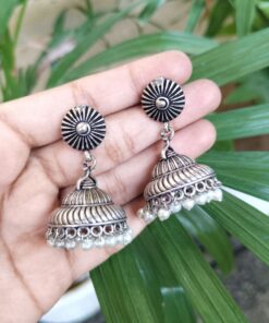 Stylish German Silver Jhumka Dangler Earrings for Women with Traditional Ethnic Design