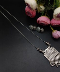 Antique Silver Plated Locket With Chain and Jhumki