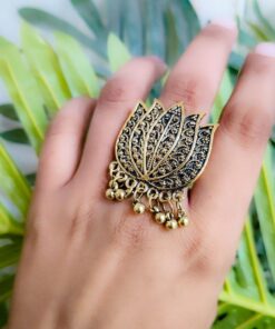 Gold Plated German Silver Lotus Rings Adjustable Size