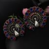 Oxidised Stone Work Peacock Stud Earrings For Girls