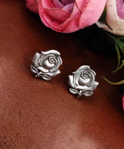 Oxidised Rose Earrings | Affordable Silver Replica Stud For Girls