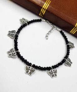 Butterfly Anklets | Black Crystal Beads Unique Oxidised Payal