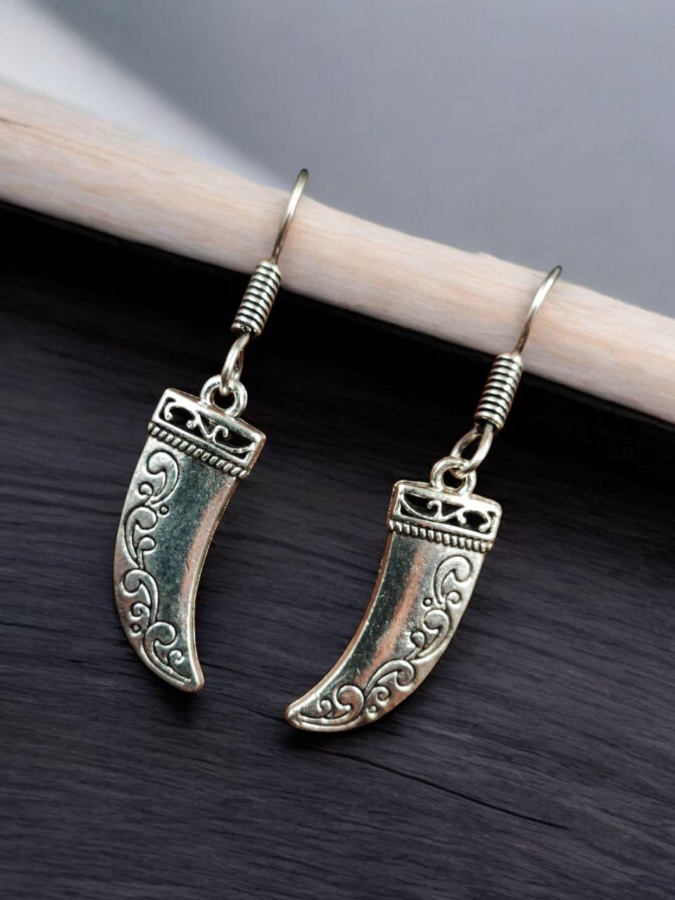 Unique Daily Wear German Silver Knife Style Hook Earrings for Girls