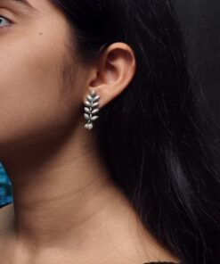 Handcrafted German Silver Leaf Stud Earrings | Oxidised Best Ethnic Jewelry