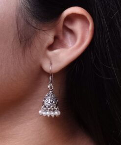 Handcrafted Floral Art Jhumki Earrings | Oxidized German Silver with Best Pearl Work