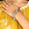 Silver Replica Floral Art Kada Bangle | Oxidized Free Sized Bracelet