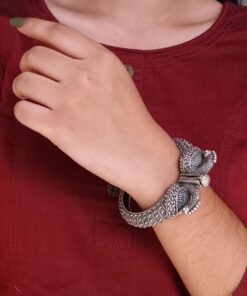Oxidized Best Peacock Design Bangle | Traditional Silver Replica Ethnic Kada Jewelry