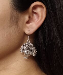 Stylish German Silver Best Peacock Dangler Earrings | Oxidized Hook Daily Wear Jewelry for Girls