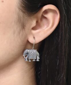 Oxidized Elephant Earrings - Silver Look Best-selling Dailywear Hook Earring