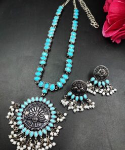 Peacock Design Silver Replica Necklace Set for Women Traditional Ethnic Partywear Jewelry