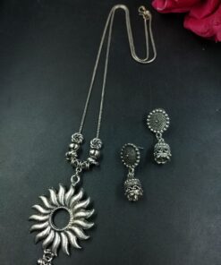 Sunflower Design German Silver Ghungroo Chain Pendant Necklace Set for Women Traditional Ethnic Jewelry