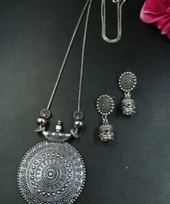 Oxidised Chain Necklace With Jhumka Earrings