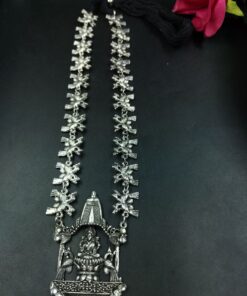 Maa Saraswati Religious Silver Plated Thread Necklace with Stone Work Ethnic Spiritual Jewelry