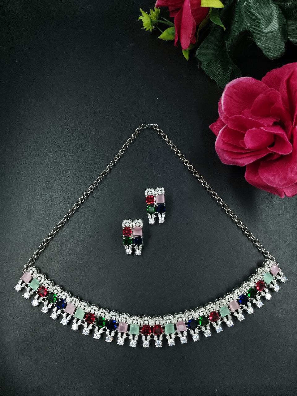 Trendy Statement Partywear Chain Necklace with Elegant Stone Work and Modern Design