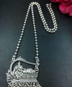 Maa Lakshmi and Lord Narayan Silver Plated Religious Pendant with Pearl Work (Copy)