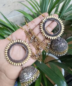 Big Jhumka Dangler Earrings With Stylish Chain Detailing