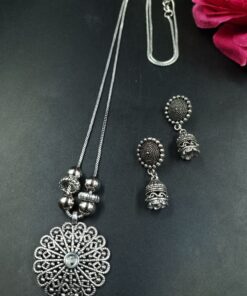 Silver Plated Flower Design Charm Chain Pendant with Elegant and Beautiful Look