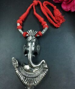Religious Ganesha Silver Plated Thread Necklace for Daily Wear and Spiritual Style