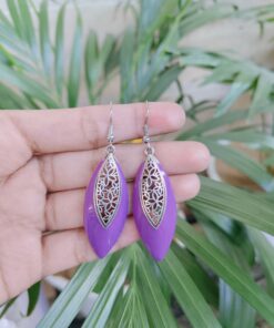 Silver Plated Floral Art Leaf Shape Hook Earrings with Elegant Stone Work Design