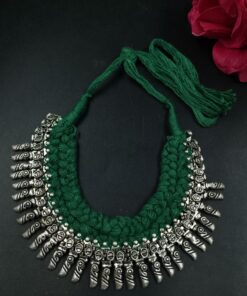 Adjustable Thread Silver Plated Oxidized German Silver Necklace for Women Traditional Ethnic Jewelry