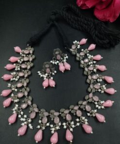 Adjustable Thread Oxidized Necklace Set with Stone and Pearl Work for Women Traditional Ethnic Jewelry