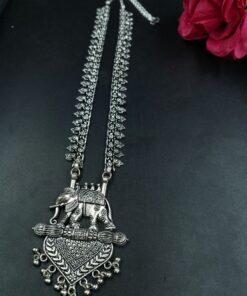 Oxidized Elephant Design Silver Plated Chain Necklace for Traditional and Ethnic Jewelry