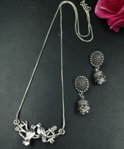 Bird Design Oxidized German Silver Chain Necklace Set for Women Traditional Ethnic Jewelry