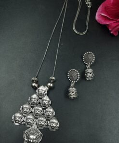 Religious Oxidized German Silver Chain Necklace Set for Women Traditional Ethnic Jewelry