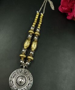 Two Tone Oxidized German Silver Necklace for Women Traditional Ethnic Jewelry