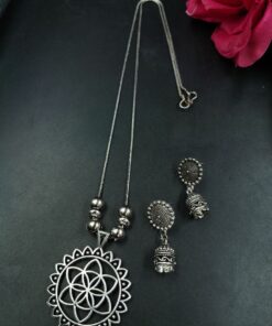 Oxidized German Silver Chain Pendant Necklace Set