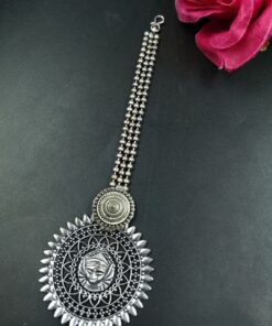 Silver Plated Maa Durga Religious Maang Teeka with Traditional Flower Design