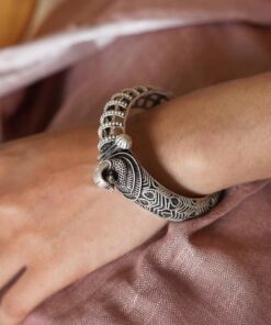 Designer Peacock Silver Replica Kada Bangle For Girls - Best Opeanable Bracelet