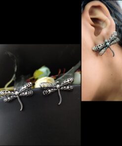 Boho Style Oxidized Silver Look-Alike Dragonfly Stud Earrings for Women