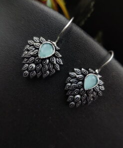 Alternative view of Daily Wear Hook Earrings Oxidised Stone Unique Feather Style