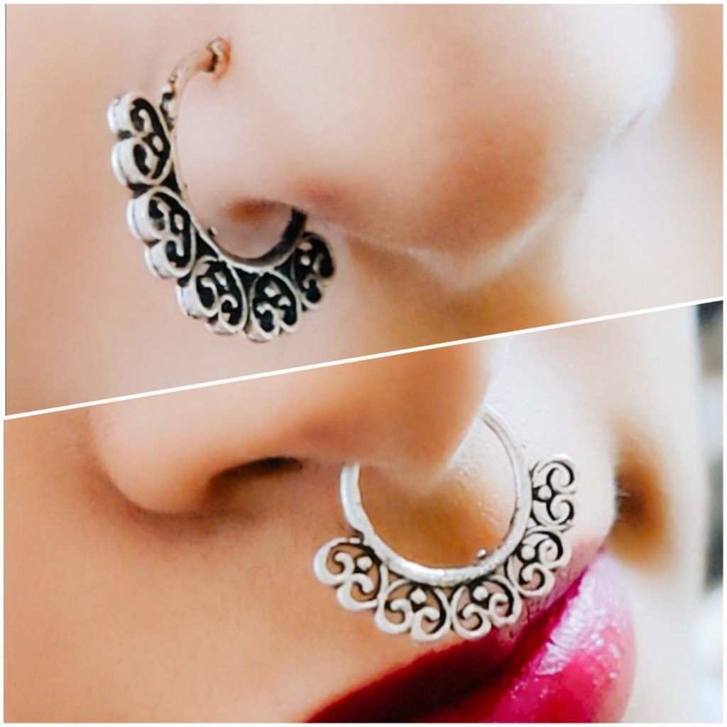 Oxidised Square Shape Stone Wire Nosepin For Girls - Image 11