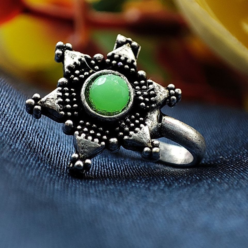 Oxidised Star Shape Stone Nosepin For Girls - Image 6