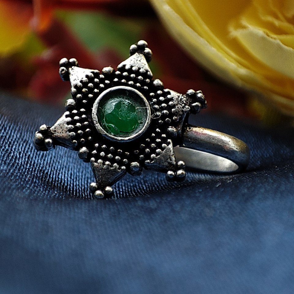 Oxidised Star Shape Stone Nosepin For Girls