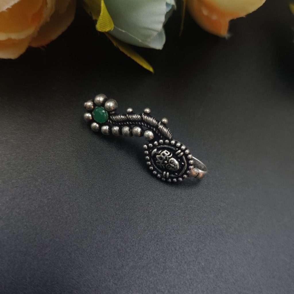 Oxidised Silver Plated Marathi Durga Nath Press Nosepin - Image 2