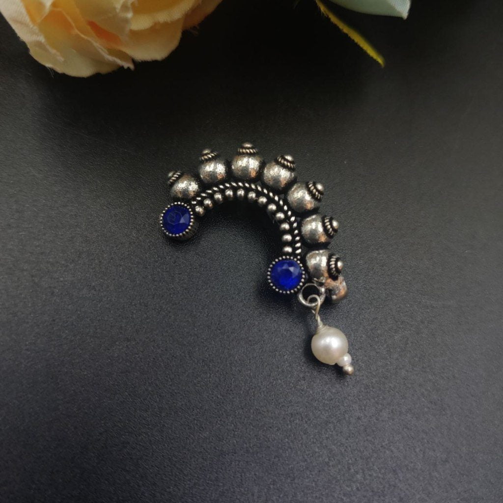 Oxidised Marathi Nath - Affordable Silver Plated Press Nosepin - Image 4