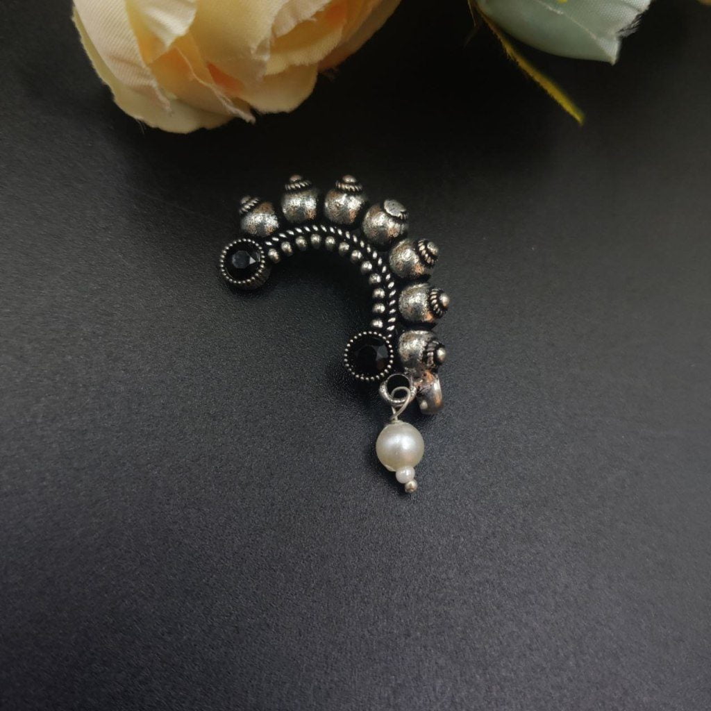Oxidised Marathi Nath - Affordable Silver Plated Press Nosepin - Image 3