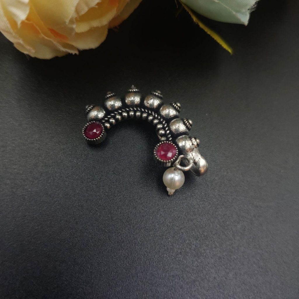 Oxidised Marathi Nath - Affordable Silver Plated Press Nosepin - Image 9