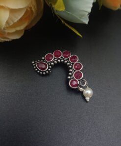 Alternative view of Traditional Oxidised Silver Plated Marathi Nath Press Nosepin