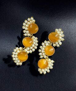 Alternative view of Premium Gold-Plated Brass Earrings with Monalisa Stone ? A Beautiful Contemporary Piece for Every Occasion