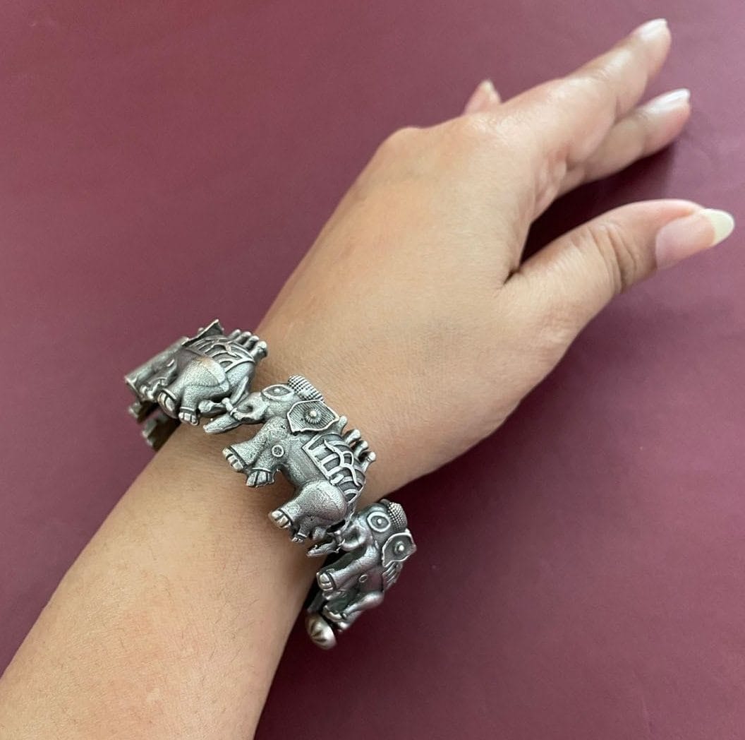 Elephant Kada Silver Look Like - Best Rajansthani Look Openable Bangle