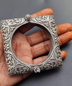 Alternative view of Oxidised Square Bangles / Kada for Girls | Silver Replica Openable Bracelet