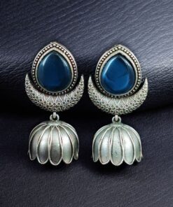 Alternative view of Traditional Oxidized Jhumka Earrings | Silver Replica Monalisa Stone Perfect Jewelry Gift for Her
