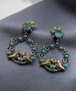 Alternative view of Elegant Two-Tone Bird Earrings | Flower Design Stone Work Best Traditional Jewelry